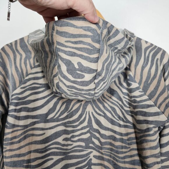Chaser Soft Cozy Zebra Print Twist Front‎ Pullover Hoodie Thumbholes Size S - Picture 6 of 10